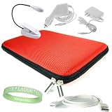 Amazon Kindle 2 Red Snug Fit Hardshell Carrying Case + White Rapid Kindle 2 Car Charger + White Kindle 2 Wall Charger + White Kindle 2 Data Cable + White Double Bright Ebook Reader 2 LED Light + Vangoddy TM, Live*Laugh*Love wrist band!!!