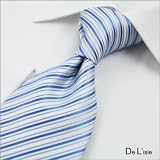 TopTie™ Men's Lake Blue And Silver Stripe Designer 100% Silk Woven NeckTie