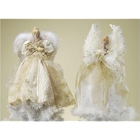 Set of 2 Antique Chic Ivory & Gold Porcelain Angel Christmas Tree Toppers 16"