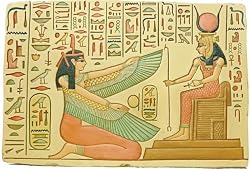 Goddess Maat paying homage to Hathor Relief, Color