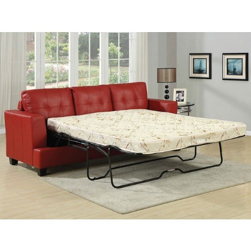 Diamond red bonded leather match upholstered pull out sleeper sofa with queen pull out mattress