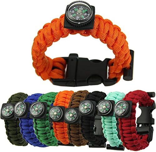 Kang 9'' Paracord Survival Bracelet Rope With Compass Flint Fire Starter Whistle Kits