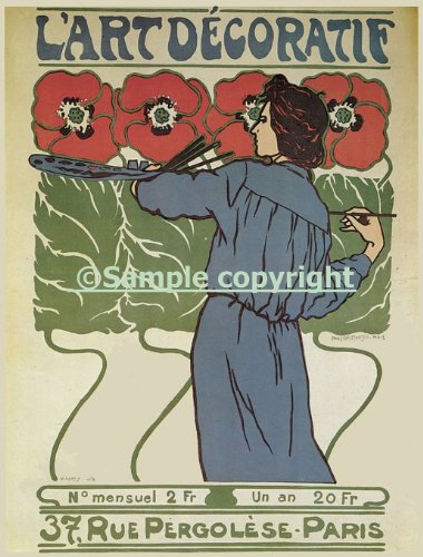 ART Decoration Lady Painting Paris France French Art Nouveau 20