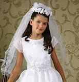New Heavenly Pouf White Tiara with Attached Veil ~ Flower Girl First Holy Communion
