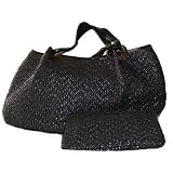 Coldwater Creek Chelsea Woven Faux Straw and Patent Tote Handbag with Cosmetic Bag