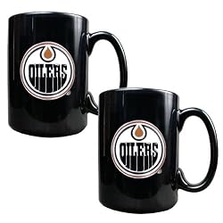 Edmonton Oilers NHL 2pc Black Ceramic Mug Set - Primary Logo by Great American Products