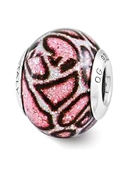 Sterling Silver Reflection Pink Print Overlay Italian Bead
