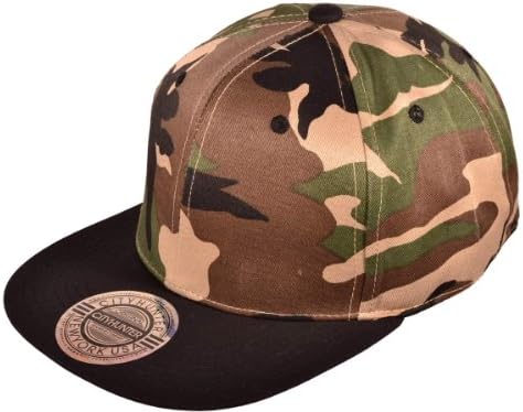 Ht_chc-cf919t-cam/blk Wholesale Cotton Flat Bill Blank/plain Snapback Hats w/ Green Underbill (Woodland Camo/black) Hat Cap Head Hair Snap Back Snapback Hair Buwhol