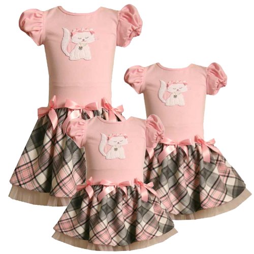 Bonnie Jean Girls 2T-6X PINK GRAY PLAID Kitten Kitty Cat DROP WAIST Special Occasion Party Dress