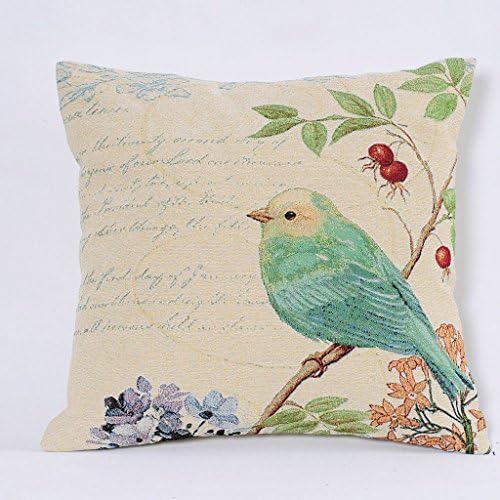 SimpleDecor Jacquard Bird On the Tree Accent Decorative Throw Pillow Case Hand Painted Cushion Cover Cute Traditional Chinese Painting 18X18