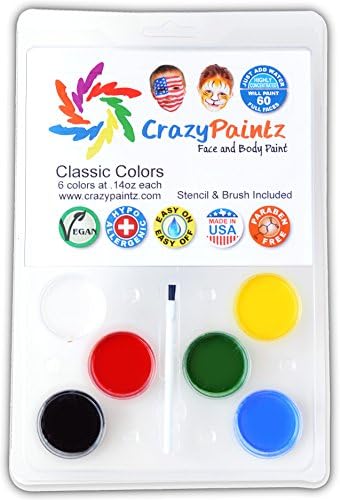 Face Painting Artists Kit - Palette with 6 Best Classic Colors - Vegan Body Paint Supplies for Professional and Novice - Stencil and Brush Included - Safest Ingredients