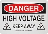 Brady 43118 14" Width x 10" Height B-555 Aluminum, Black and Red on White Electrical Hazard Sign, Header "Danger", Legend "High Voltage Keep Away" (with Picto)