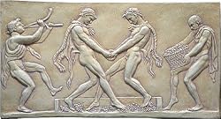 Fauns Pressing Grapes Wall Relief