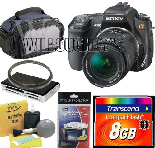 Sony Alpha DSLRA350K 14.2MP Digital SLR Camera W/ DT 18-70mm f/3.5-5.6 Zoom Lens + Transcend 8GB Compact Flash 133x + 55mm UV Filter + Willoughbys Starter Kit