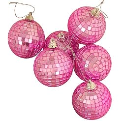 Pack of 6 Pink Mirrored Glass Disco Ball Christmas Ornaments 3.25" (80mm)