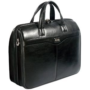 LE-Sands 17 inch Black Deluxe Lawyer Doctor Genuine Leather Laptop Briefcase Business Carry Bag