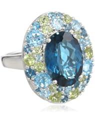 Sterling Silver Multi-Colored Semi Precious Cluster Oval Ring, Size 7