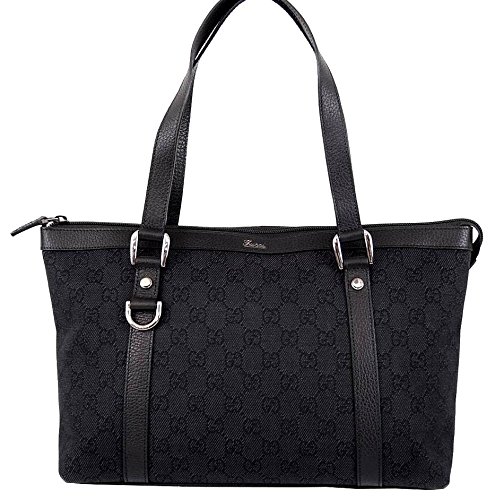 Gucci 268640 Black Denim GG Guccissima D Ring Abbey Zip Top Handbag Purse O/S