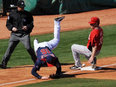 Cincinnati Reds v Cleveland Indians, GOODYEAR, AZ - FEBRUARY 27: Jason Donald and Jay Bruce Photographic Poster Print by Norm Hall, 9x12