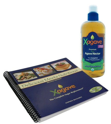 Delicious Meets Nutritious Agave Cookbook & 25 Ounce Bottle Xagave Organic Raw White  Agave with Fiber