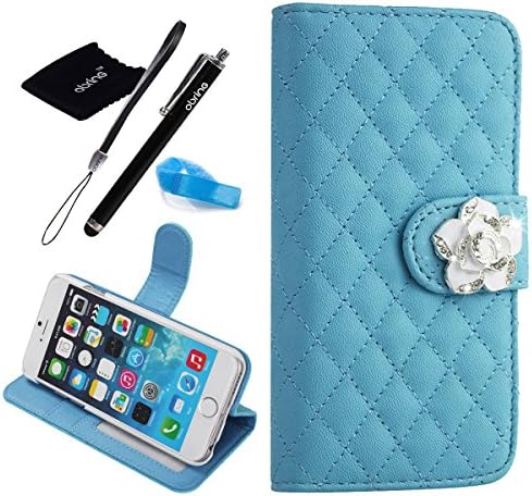 iPhone 6 Plus case, Camellia Diamond Crystal Designed with PU Leather Lady Style For Apple iPhone 6 Series (iPhone 6Plus(5.5-Inch), Blue)