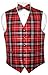 Men's Plaid Design Dress Vest & BOWTie Black Red White BOW Tie Set
