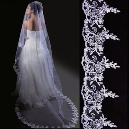 Tier Embroidery Edge Bridal Wedding Veil Bridal Headwear-Ivory
