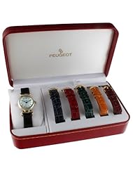 Peugeot Ladies goldtone watch with 5 interchangeable leather straps gift set