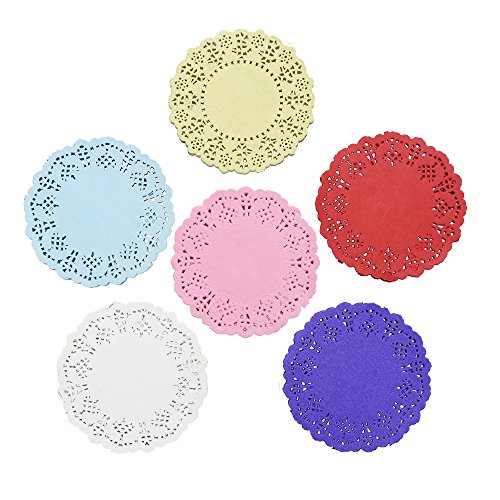 DECORA 3.5inch Round Colorful Paper Lace Doilies Wedding Tableware Decoration,Pack of 200
