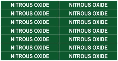 NITROUS OXIDE ____Gas Pipe Tubing Labels__ <PACKAGE OF 28 LABELS> 3/8" Height, 3" Width, White Letters on Green Background, TEMPO GAS SYSTEMS High-visibility, Industry-standard Information and Safety Labels