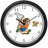Boy Chasing Butterfly with Net - Butterfly Animal Wall Clock by WatchBuddy Timepieces (Hunter Green Frame)
