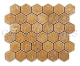 IMAGE OF Gold Yellow 2 Inch Hexagon Tumbled Travertine Mosaic Tile