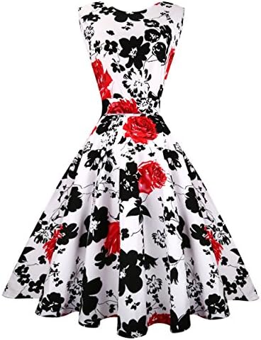 Urmine Women's Vintage Cocktail Dress for Women A-Line Crew Neck (M, Floral-04)