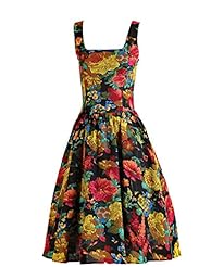 Vintage Floral Print Cotton/Linen  Dress