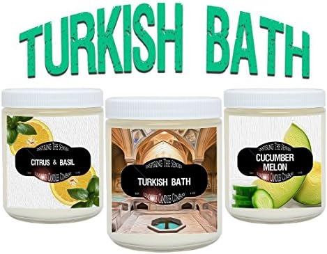 Scented Candles - Turkish Bath - Set Includes: Citrus and Basil, Turkish Bath and Cucumber Melon (3 x 4 oz Candle Set) Aromatherapy Spa Party Favors by Luminous Candles Company