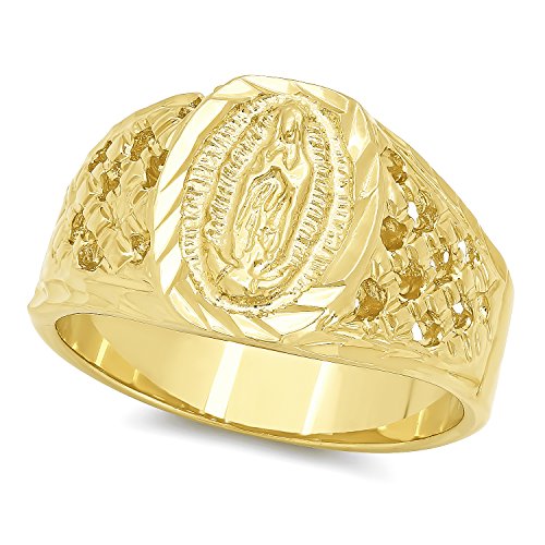 Mens 22mm 14k Gold Plated Classic Catholic Virgin Mary Blessed Mother Ring