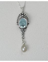 A Victorian Inspired Neckpiece Accented with Blue Topaz and Fresh Water Pearl