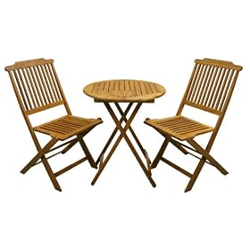 Outdoor Interiors Acacia 3 Piece Round Bistro Outdoor Furniture Set - includes cushions
