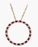 Yellow Gold Diamond  Genuine Ruby Circle of Life Pendant with 16 Inch Chain