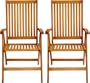 LuuNguyen - Tullamore Outdoor Hardwood 5 Positions Reclining Folding Arm Chair (Natural Wood Finish), Set of 2