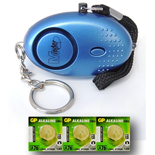 Metallic Blue Mini Minder Key Ring Personal Attack Rape Alarm 140db with Flashlight + Spare Battery Set - Secured by Design Approved (UK Police Preferred Specification)
