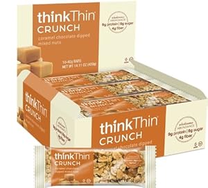 Crunch Bar- Caramel Chocolate Dipped Mixed Nuts- Box Think Thin 10 Bars 1 Box