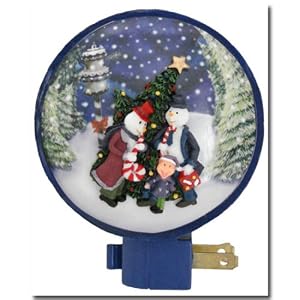 Holiday Snowman Family Blue Night Light by 