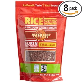 Alter Eco Fair Trade Rice, Ruby Red Jasmine, 16-Ounce Pouches (Pack of 8)