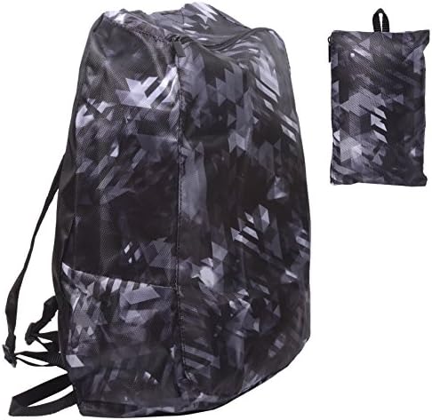 Releaserain Ultra Lightweight Handy Waterproof Black Gray Mosaic Folding Backpack Daypack with Zipped Pouch 14L Packable Foldable Portable Camping Hiking Cycling Outdoor Shopping Carry On Travel Bag