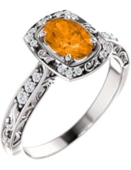 Platinum 7.00x5.00mm Oval Cut Spessartite Garnet and Diamond Ring -- LIFETIME WARRANTY