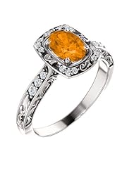 18K White Gold 7.00x5.00mm Oval Cut Spessartite Garnet and Diamond Ring -- LIFETIME WARRANTY