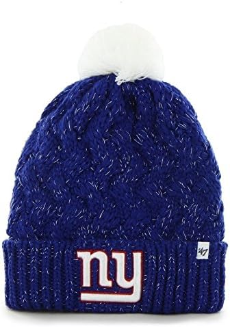 New York Giants 47 Brand Womens Fiona Cuff With Pom Knit Beanie Royal Blue