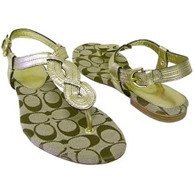 Coach Rebecka Gold Signature Sandals Flats Shoes New