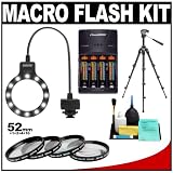 Sunpak DSLR67 LED Macro Ring Light + Batteries & Charger + 52mm Macro Photography Lens Filter Set for Canon, Nikon, Olympus & Pentax Digital SLR Cameras